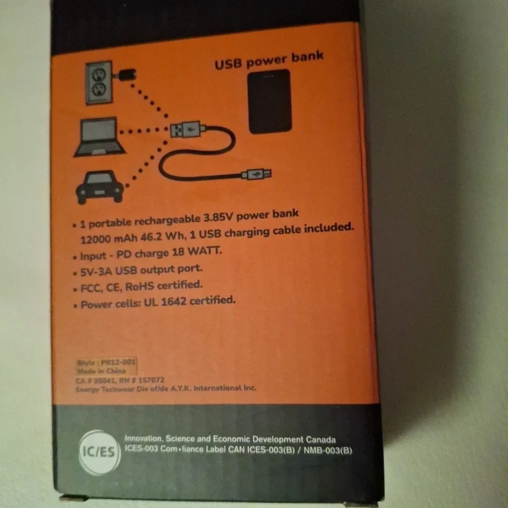 Portable Power Bank 12000mAh USB Charger Heated Vest Jacket 3.8V Battery Pack
